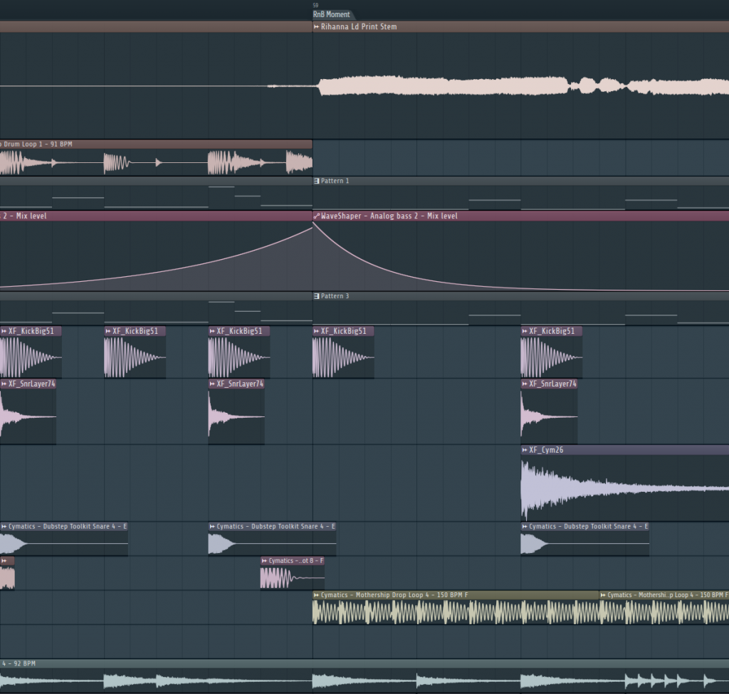 Screenshot of the remix with the different layers of audio in a timeline.