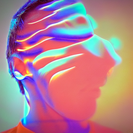 a double exposure of a man's head and an abstract wave of colour. Based on lyrics from Flume's Never Be Like You